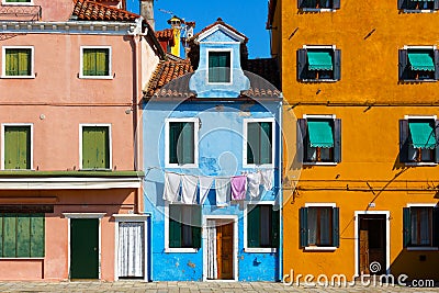 Colourfully painted house facade on Burano Editorial Stock Photo