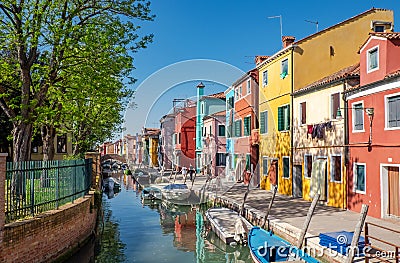 Colourfully painted houses in island Burano, Italy Stock Photo