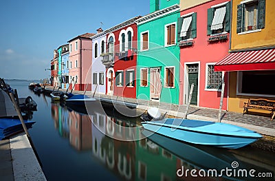 Colourfully painted houses on Burano Island near Venice in Italy Stock Photo