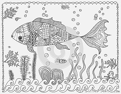 Colouring Abstract Fish. Vector Illustration