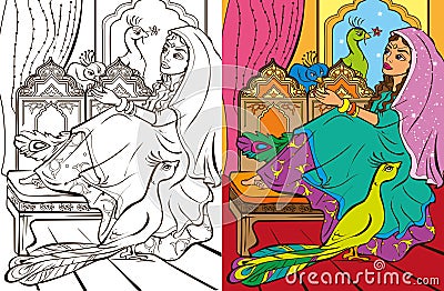 Colouring Book Of Eastern Princess Vector Illustration