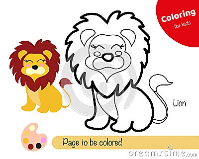 Colouring book for kids Lion. Cute cartoon lion character. Learning card with task for child preschool  Stock Photo