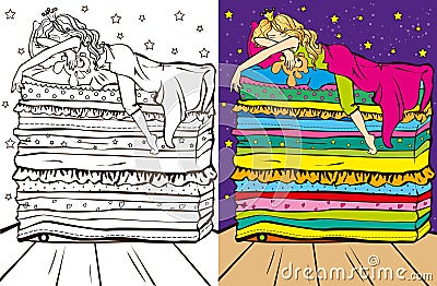 Colouring Book Of Sleeping Beauty Vector Illustration