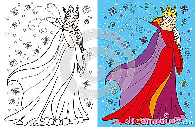 Colouring Book Of Snow Queen Vector Illustration