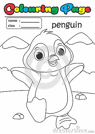 Colouring Page/ Colouring Book Penguin. Grade easy suitable for kids Stock Photo