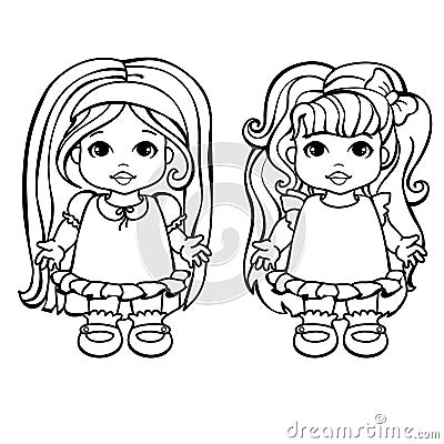 Colouring Page Of Two Baby Girls Vector Illustration