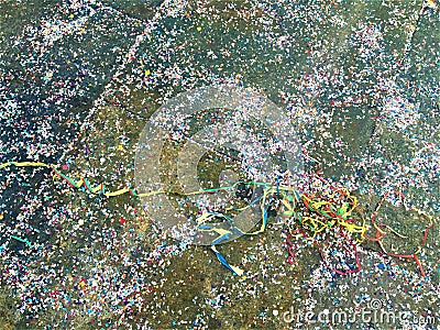 Carnival, floor, party and colourful confetti Stock Photo