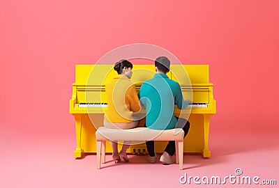 modern music illustration piano art people colourful trend performance concept. Generative AI. Cartoon Illustration