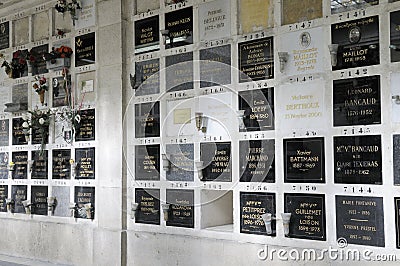 Columbarium, Pere Lachaise Cemetery, Cimetiere du Pere Lachaise, Paris, Europe Editorial Stock Photo