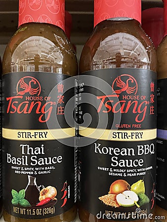 Tsang asian sauce in a glass jar on a retail shelf Editorial Stock Photo