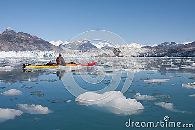 Columbia Glacier kayaker Stock Photo