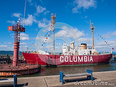 Columbia Lightship and Modern Navigational Buoy in Astoria Oregon USA Editorial Stock Photo