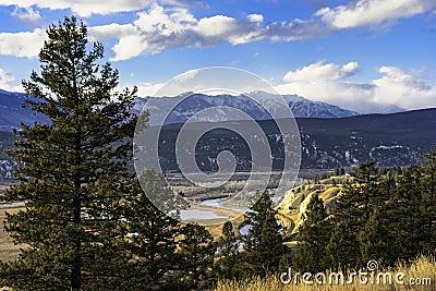 Columbia River valley in the East Kootenays near Radium Hot Springs British Columbia Canada in the early winter Stock Photo