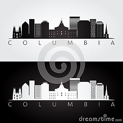 Columbia USA skyline and landmarks silhouette Vector Illustration