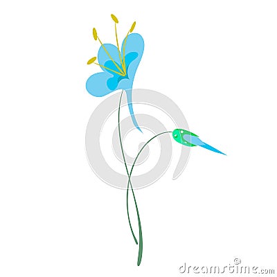 Columbine Vector delicate blue flower bell catchment cartoon style, in pastel colors close-up, element for decorating books, Vector Illustration