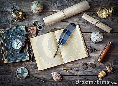 Exploration and nautical theme vintage background. Stock Photo