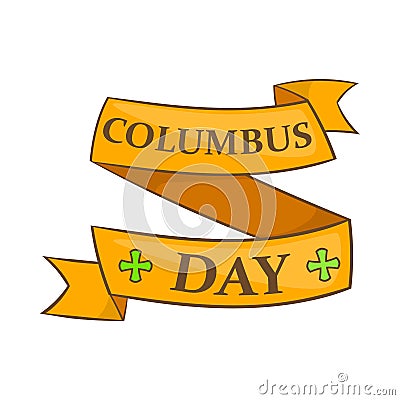 Columbus Day ribbon icon, cartoon style Vector Illustration