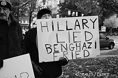 Counter Protestor Holds Anti Hillary Clinton Sign at Rally after the Election of Donald Trump Editorial Stock Photo