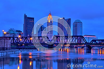 Columbus Ohio Skyline at Night Stock Photo