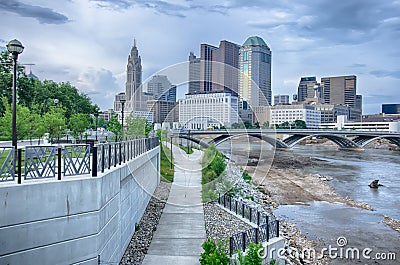 Columbus, Ohio skyline reflected in the Scioto River. Columbus i Stock Photo