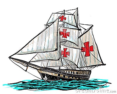 Columbus ship draw on white vector. Vector Illustration