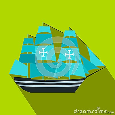 Columbus ship flat icon Vector Illustration