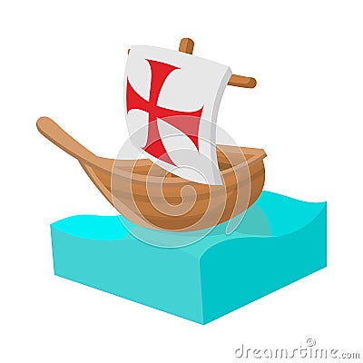 Columbus ship icon in cartoon style Vector Illustration