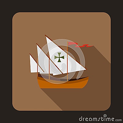 Columbus ship icon, flat style Vector Illustration