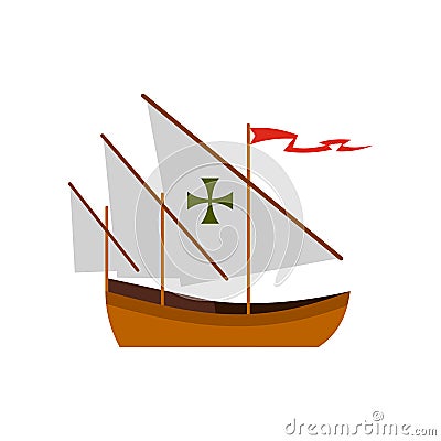 Columbus ship icon, flat style Vector Illustration