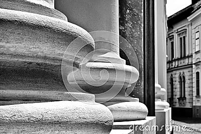 column base closeup in classic Greek order. diminishing perspective. Greek architectural retro style Stock Photo