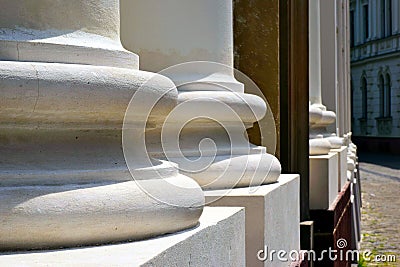 column base closeup in ionic order. diminishing perspective view. ancient greek architecture Stock Photo