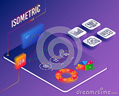 Column chart, Technical info and Web tutorials icons. Customisation sign. Vector Vector Illustration