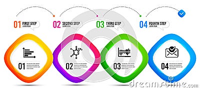 Column diagram, Chemical formula and Approved mail icons set. Horizontal chart sign. Vector Vector Illustration