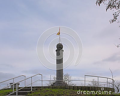 Column with flag on the famous Muur van Geraardsbergen Stock Photo