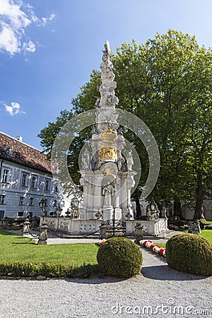 Column of the Holy Trinity in the courtyard of the monastery of Heiligenkreuz, Vienna Editorial Stock Photo
