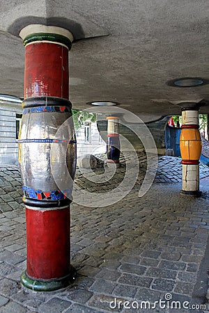 Column of Hundertwasser house in Vienna Editorial Stock Photo