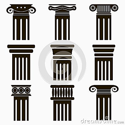 Column icons. Set of ancient architecture pillars. Vector. Vector Illustration