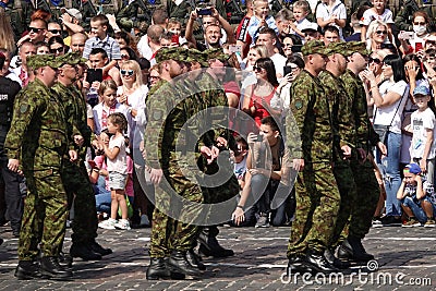 A column of Latvian soldiers at the celebration of 30 years of independence of Ukraine Editorial Stock Photo