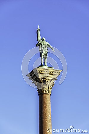 Column with statue of Engelbrekt Engelbrektsson, Stockholm, Sweden Stock Photo