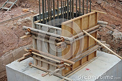 Column Stump Formwork Made From Timber And Plywood Stock 