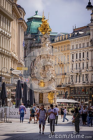 The Column of The Trinity in Vienna also called Plaque column in the city center - VIENNA, AUSTRIA, EUROPE - AUGUST 1 Editorial Stock Photo