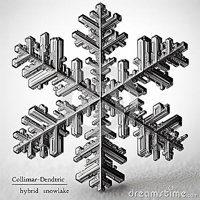 Columnar Dendritic Hybrid Snowflake Combining elements of oth c Stock Photo