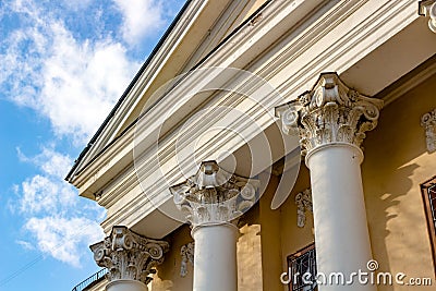 Columns and capital - the architectural element of many Soviet buildings in Empire style Stock Photo