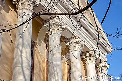 Columns and capital - the architectural element of many Soviet buildings in Empire style Stock Photo