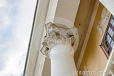 Columns and capital - the architectural element of many Soviet buildings in Empire style Stock Photo