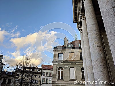 Columns of the cathedral Saint Pierre in Geneve, Switzerland Stock Photo