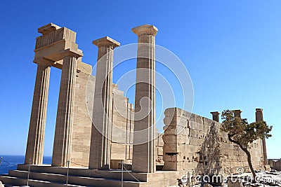 Columns of Doric Temple of Athena Lindia Stock Photo