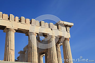 Columns at Parthenon Acropolis Stock Photo