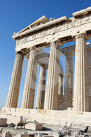 Columns of Parthenon in Acropolis of Athens Stock Photo