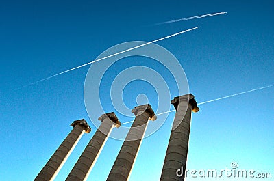 Columns and planes at Barcelona National Museum Editorial Stock Photo